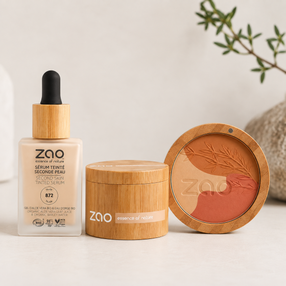 ZAO natūralaus makiažo rinkinys „Tobulas trejetas“- Second Skin + Mineral Silk + Sublime Mosaic light-medium odai