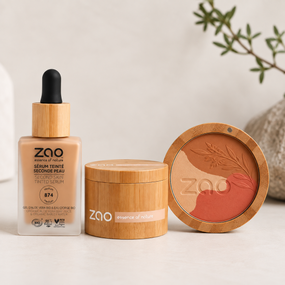ZAO natūralaus makiažo rinkinys „Tobulas trejetas“- Second Skin + Mineral Silk + Sublime Mosaic įdegusiai odai