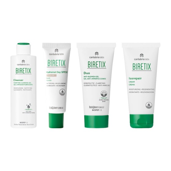 Biretix pilnos rutinos rinkinys: Cleanser, Hydramat Day SPF30, Duo ir Isorepair