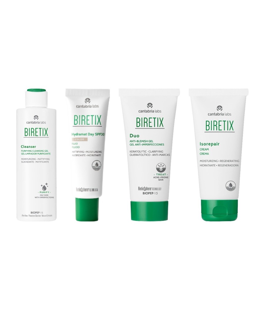 Biretix pilnos rutinos rinkinys: Cleanser, Hydramat Day SPF30, Duo ir Isorepair