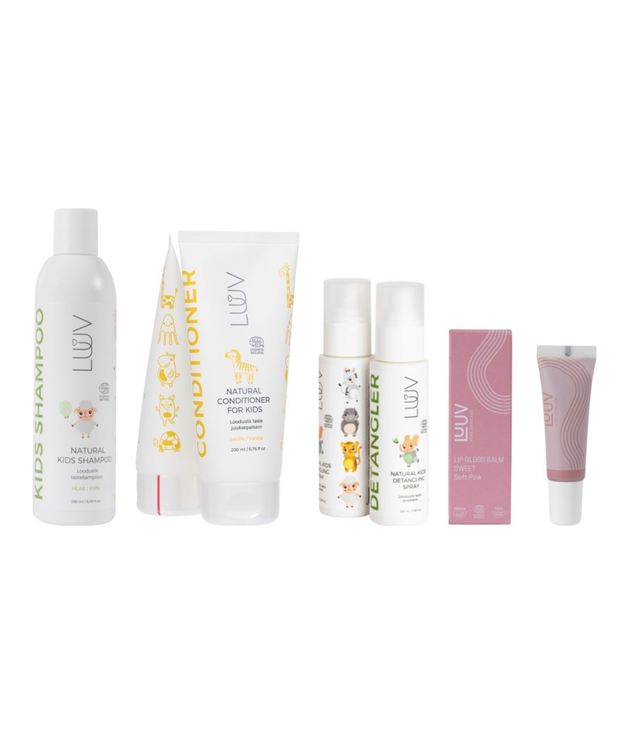 LUUV Easy-Comb Kids’ Hair Care Set with Sweet Lip Gloss Balm