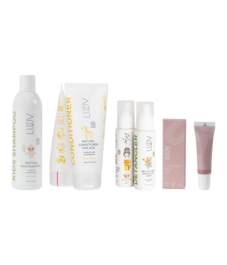 LUUV Easy-Comb Kids’ Hair Care Set with Young Lip Gloss Balm