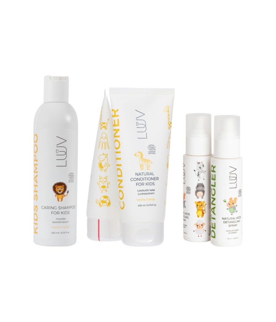 LUUV Vanilla Kids Hair Set: Shampoo, Conditioner and Detangling Spray