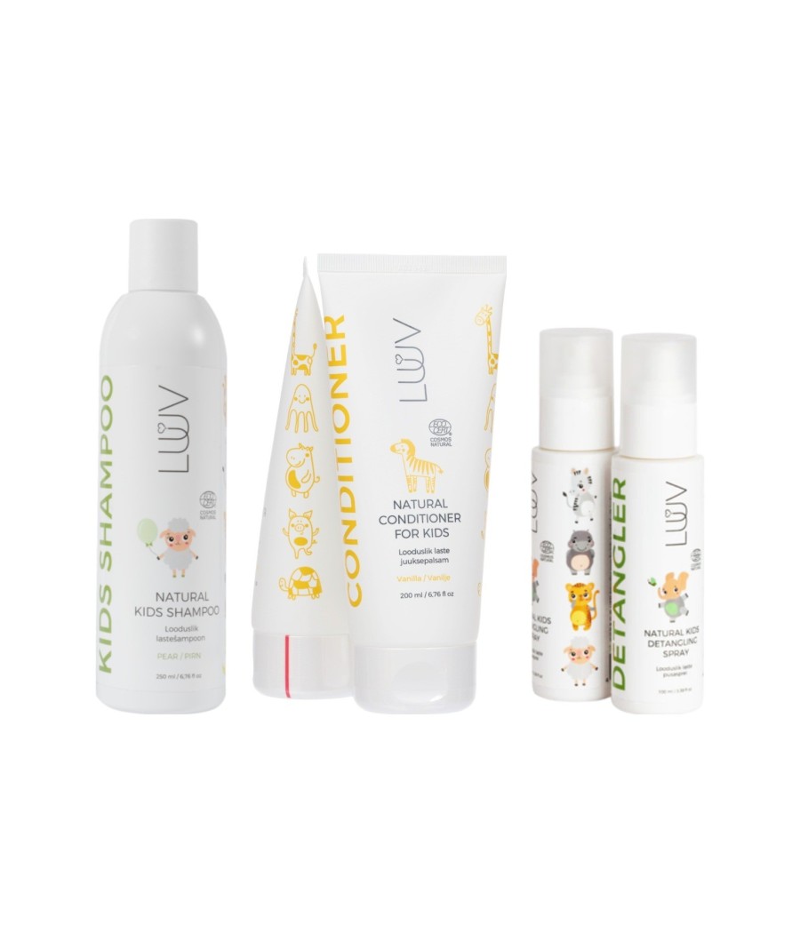 LUUV Easy-Comb Kids’ Hair Care Set with Pear Shampoo