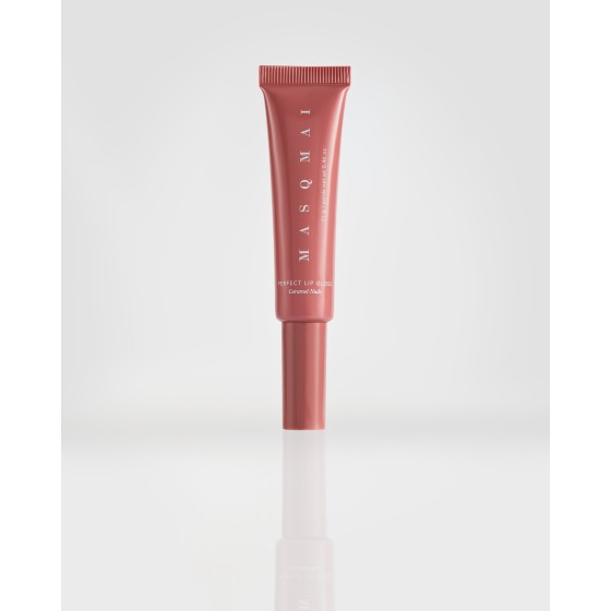 MASQMAI lūpų ir blakstienų rinkinys: blizgis „Perfect Lip Gloss“ Caramel Nude ir trigubo poveikio tušas